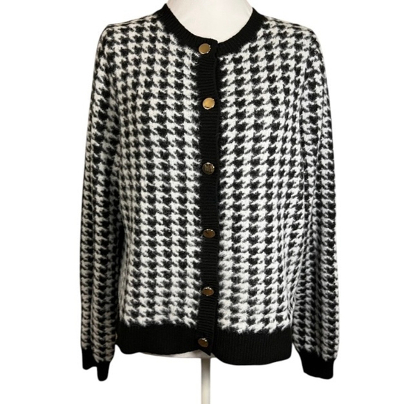 Tahari houndstooth Cardigan, XL,‎ Black/White - Picture 1 of 6